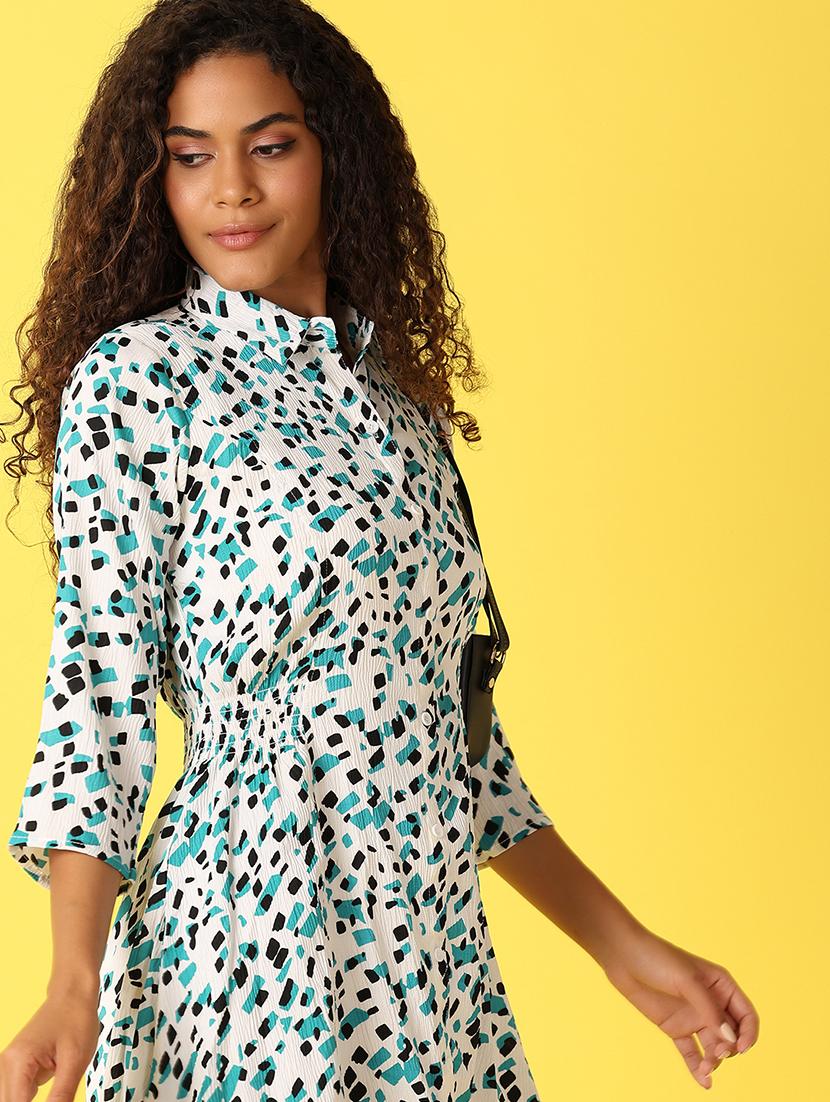 women printed collared a-line dress - 21705652 - Standard Image - 4