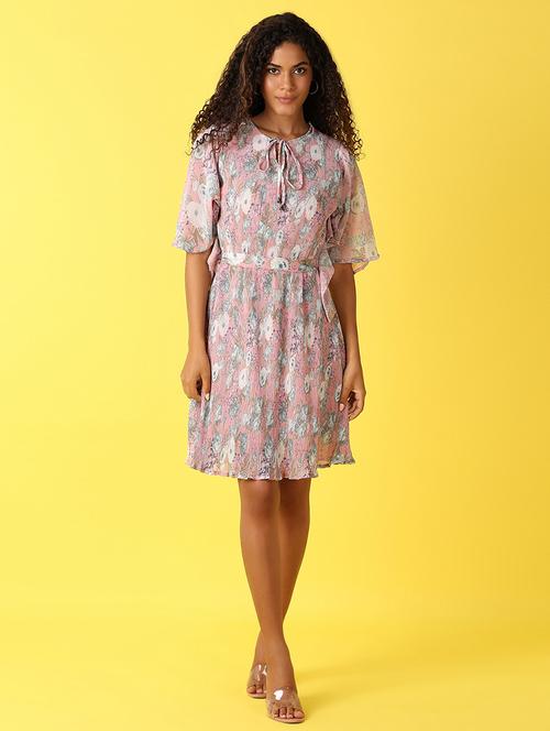 women printed tie up neck a-line dress - 21705653 -  Standard Image - 0