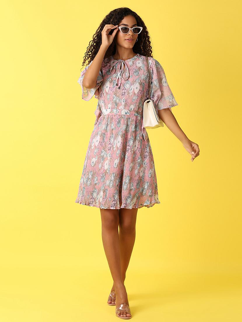 women printed tie up neck a-line dress - 21705653 -  Standard Image - 1