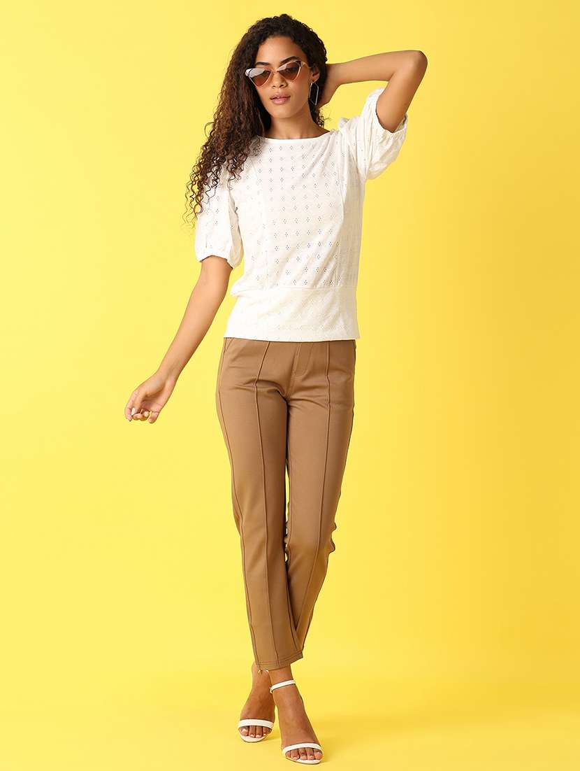 women soli cut out detailed puff sleeves top - 21705667 -  Standard Image - 4