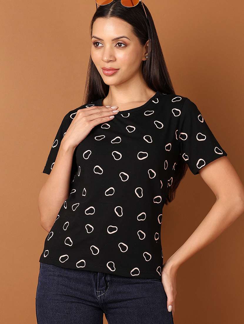 women black printed short sleeve t-shirt - 21705689 - Standard Image - 1