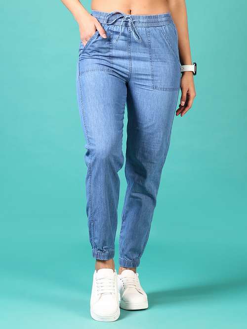 women solid high rise jogger