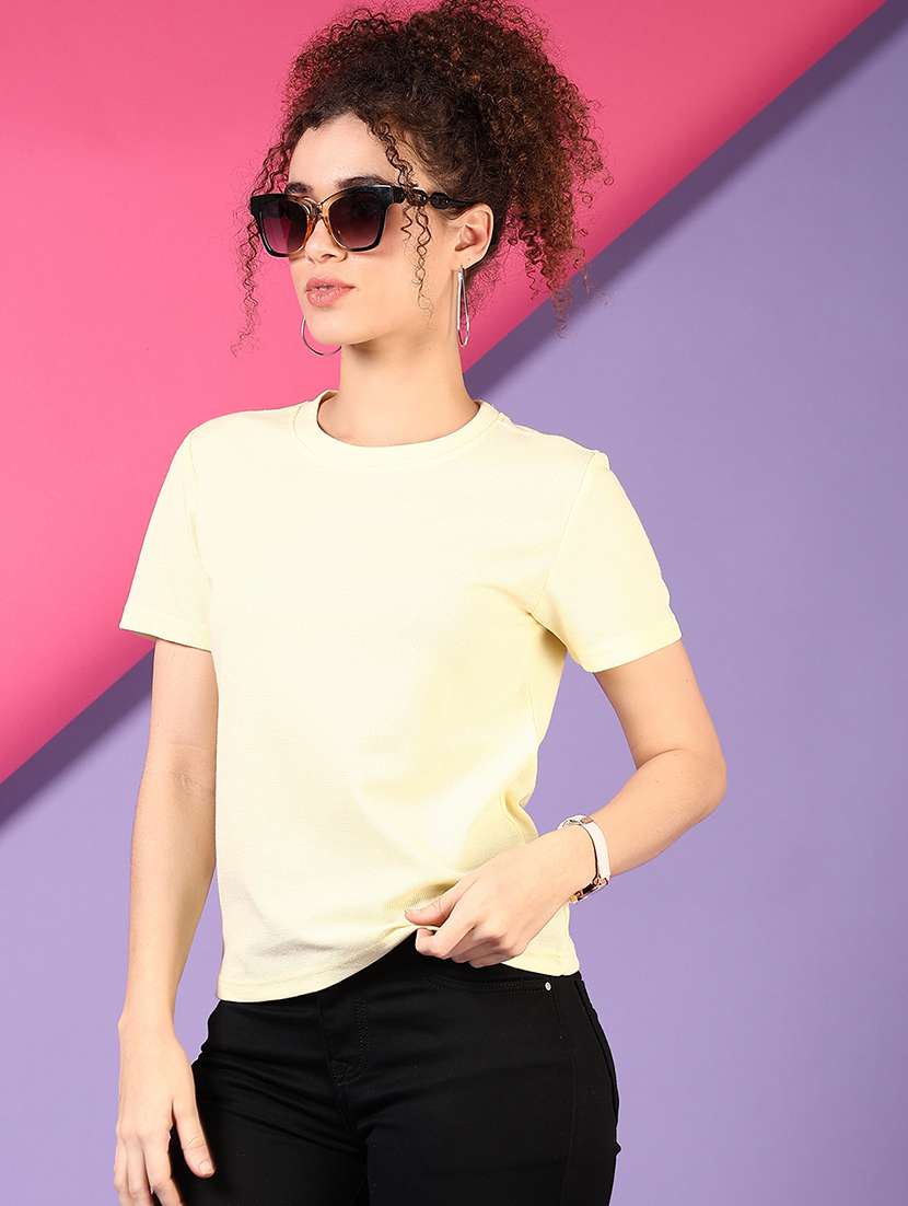 women solid round neck t-shirt - 21705740 -  Standard Image - 1