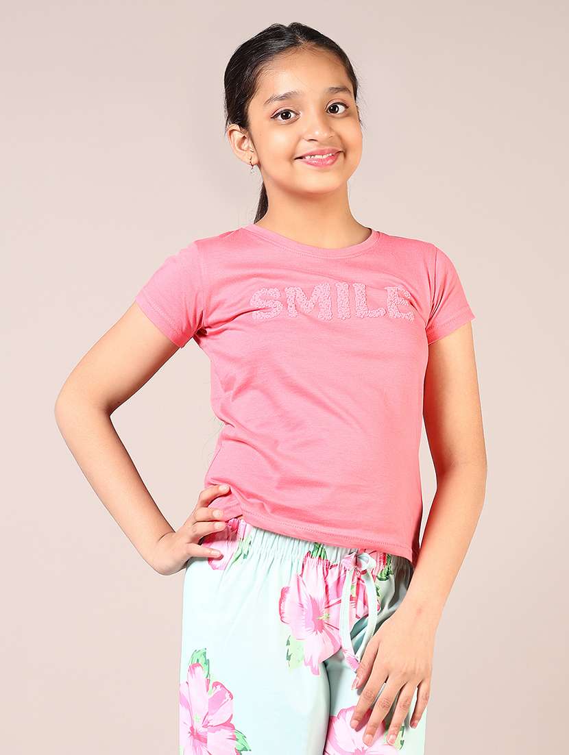 girls round neck cotton tee