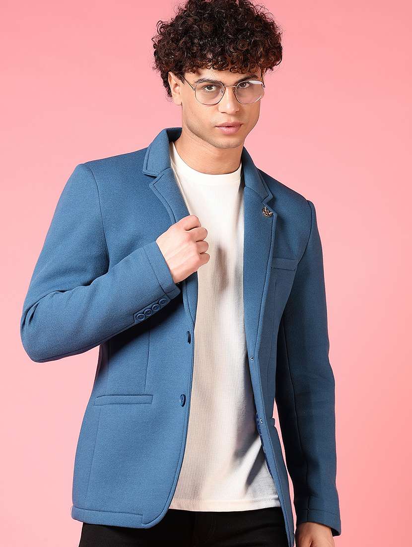 men solid lapel collar single breasted casual blazer - 21705751 -  Zoom Image - 0