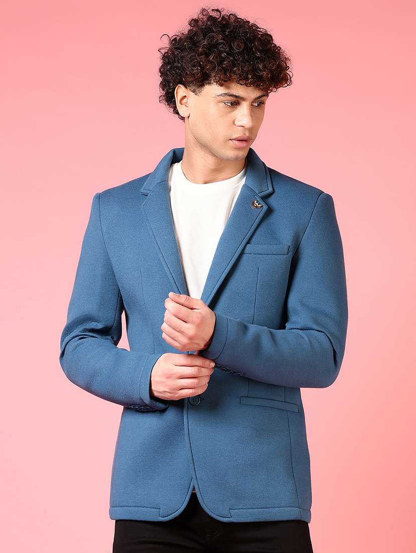 men solid lapel collar single breasted casual blazer - 21705751 -  Standard Image - 1