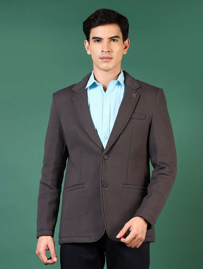 men solid lapel collar single breasted casual blazer - 21705752 -  Standard Image - 1