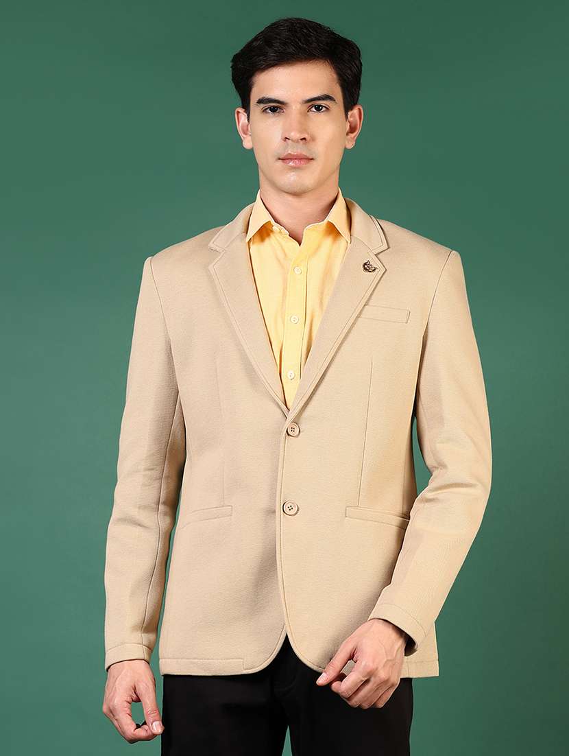 men solid lapel collar single breasted casual blazer - 21705753 -  Standard Image - 1