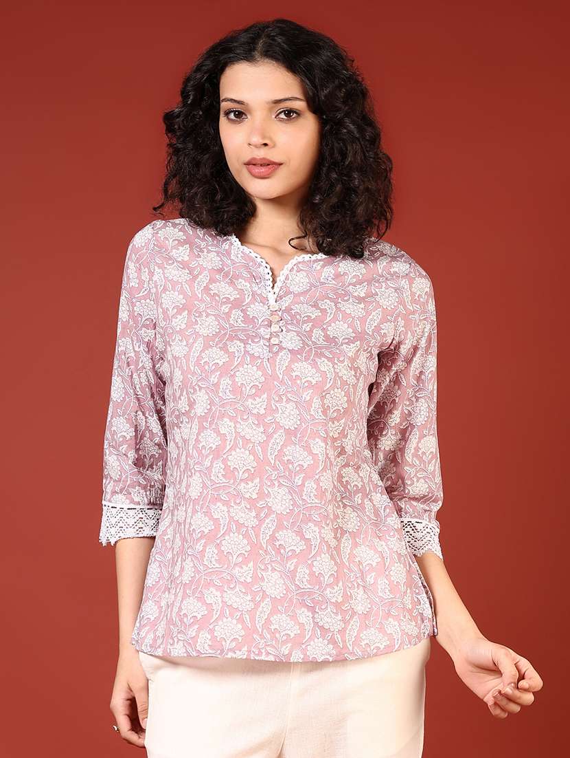 women printed three quarter sleeves short kurti - 21705758 -  Zoom Image - 0