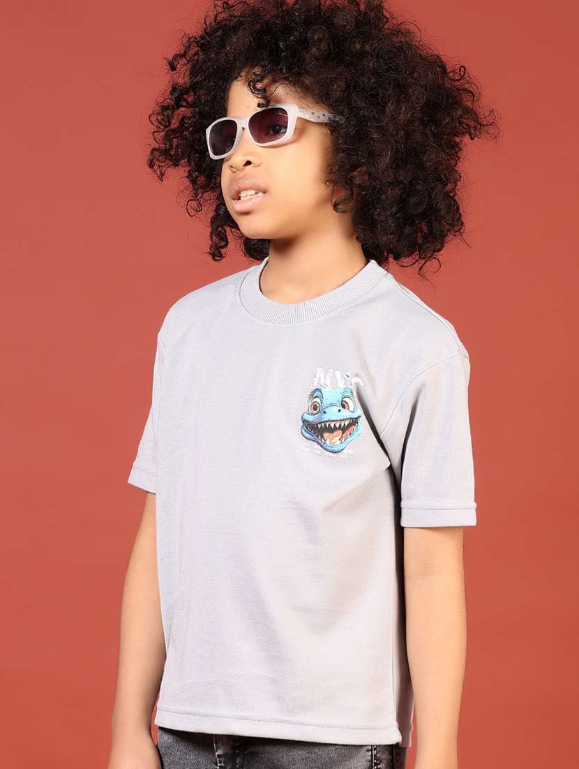 boys grey front & back print round neck t-shirt - 21705762 -  Standard Image - 1