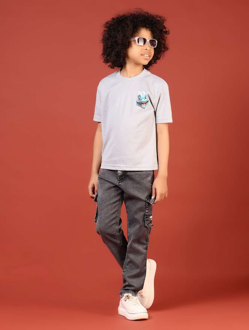 boys grey front & back print round neck t-shirt - 21705762 -  Standard Image - 4