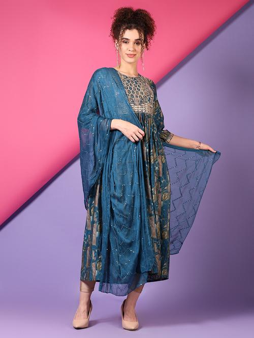 women tealthree quarter sleeve a-line kurta - 21705765 - Standard Image - 0