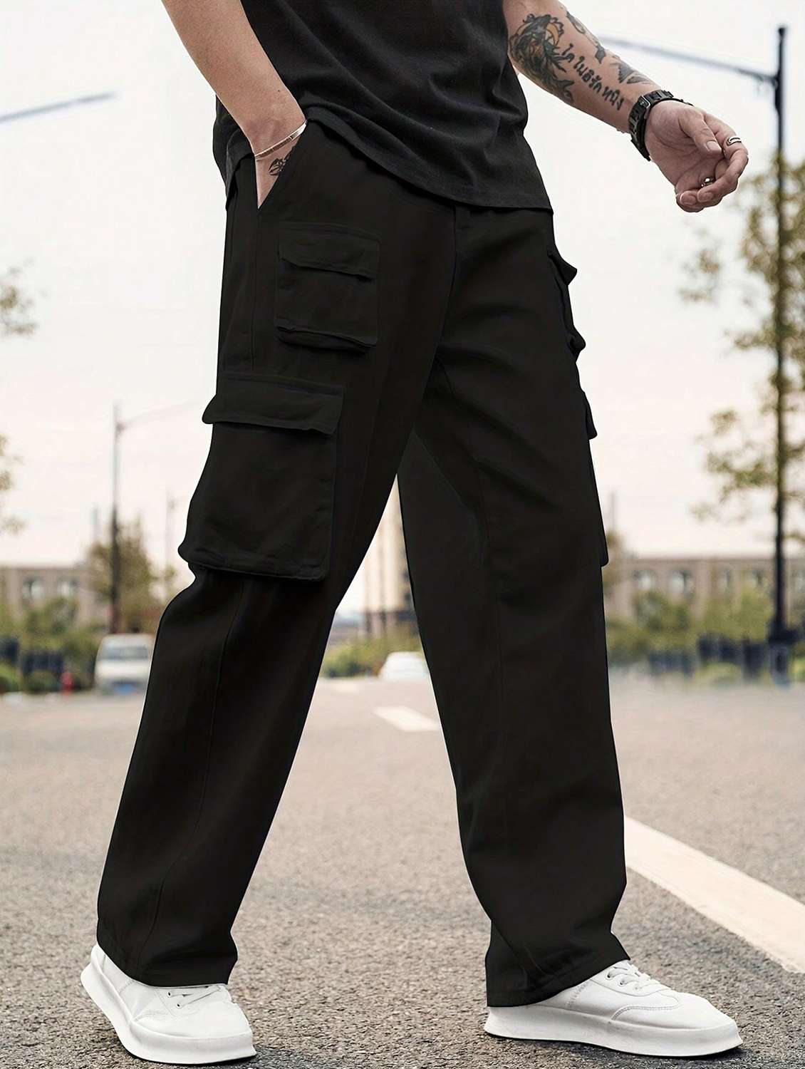 men mid rise solid cargo