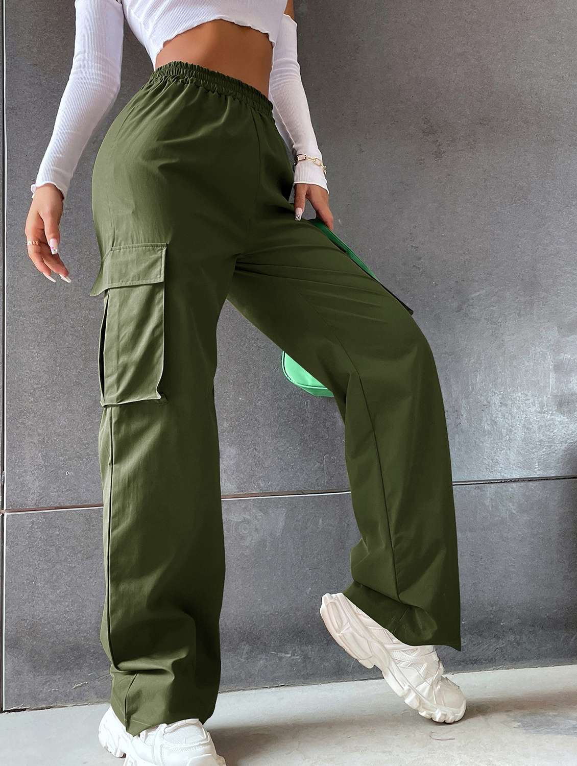 women high rise solid cargo - 21706236 - Standard Image - 1