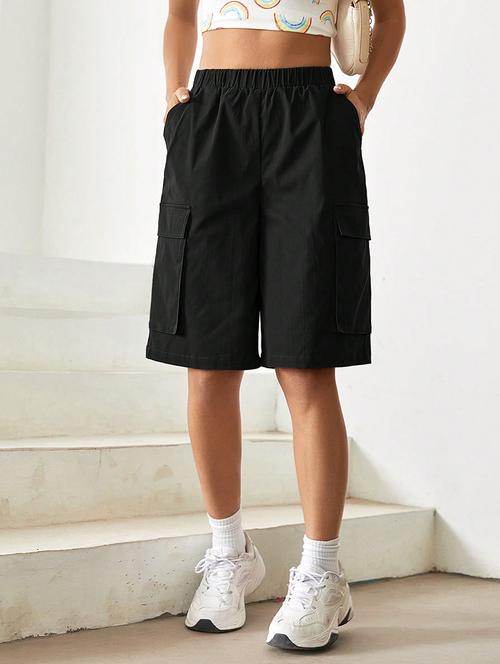 women solid high rise cargo shorts - 21706246 - Standard Image - 0
