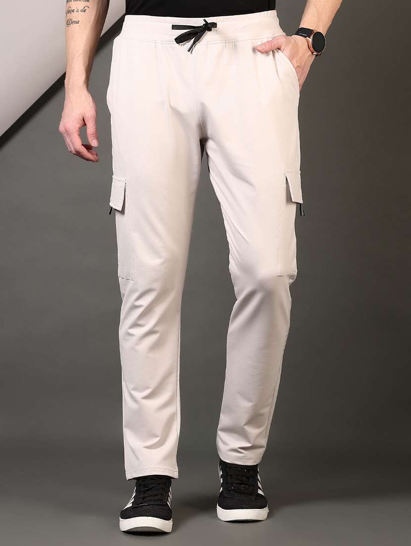 men grey solid mid rise regular fit cargo