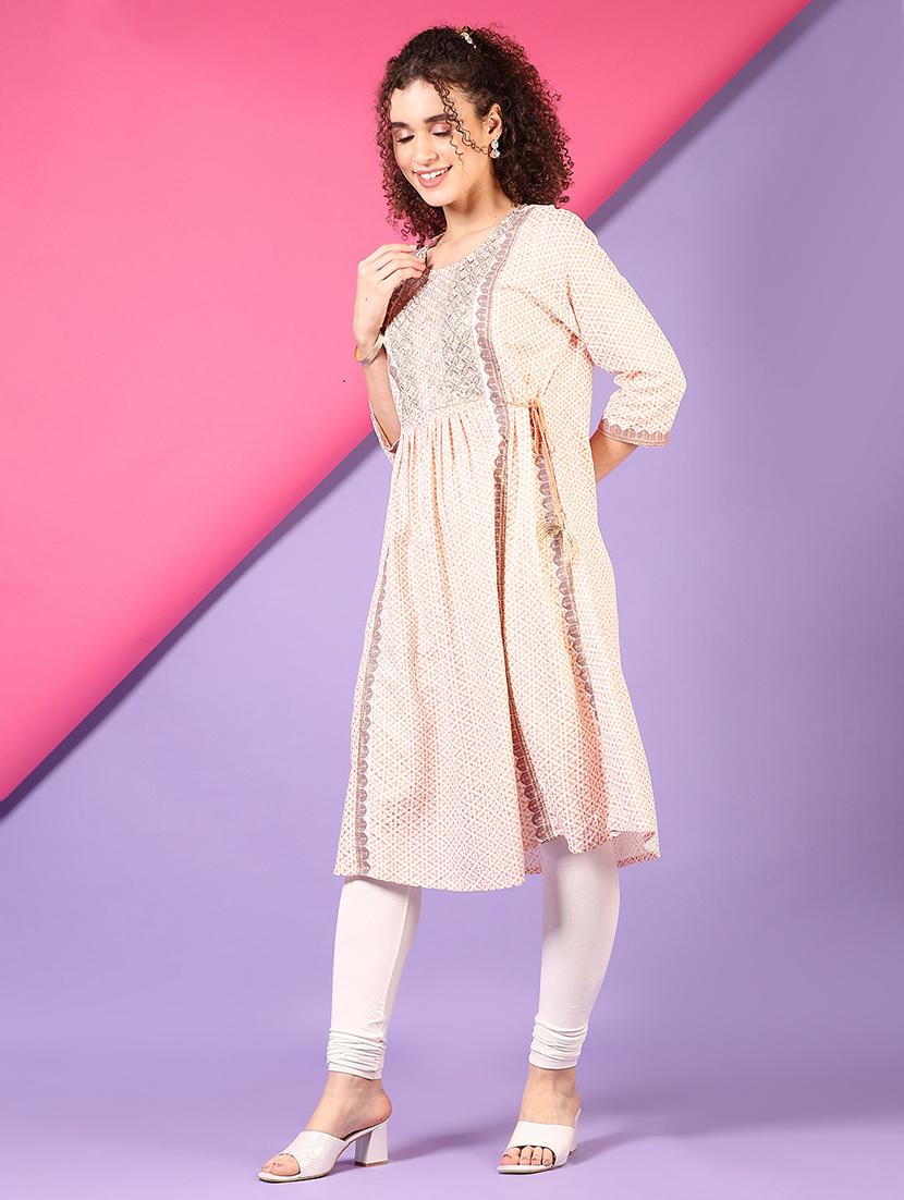 women embroidered three quarter sleeve a-line kurta - 21706749 - Standard Image - 1