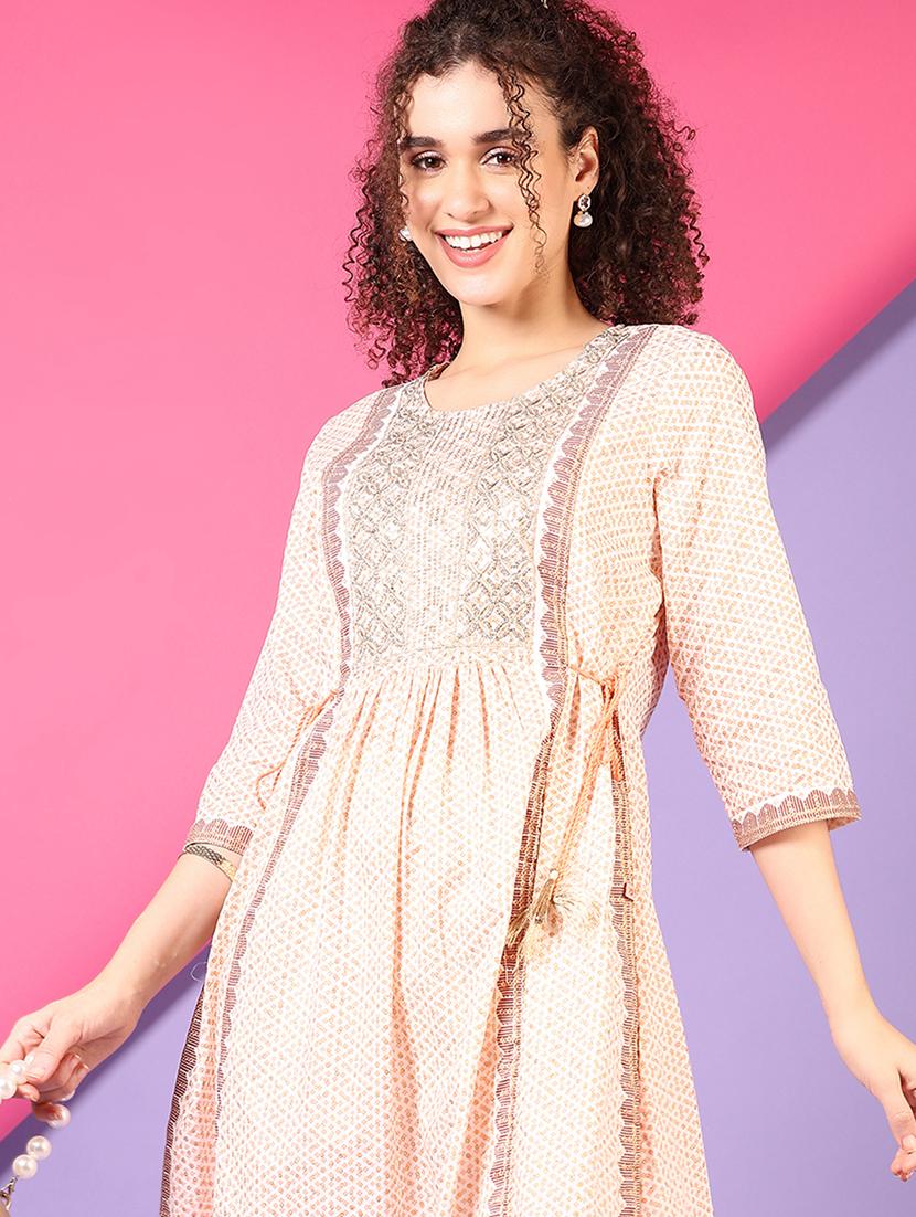 women embroidered three quarter sleeve a-line kurta - 21706749 - Standard Image - 4