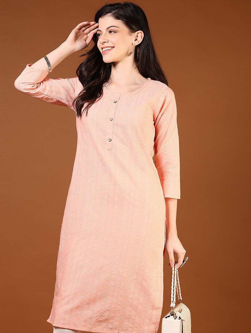 women printed round neck straight kurta - 21706769 -  Standard Image - 4