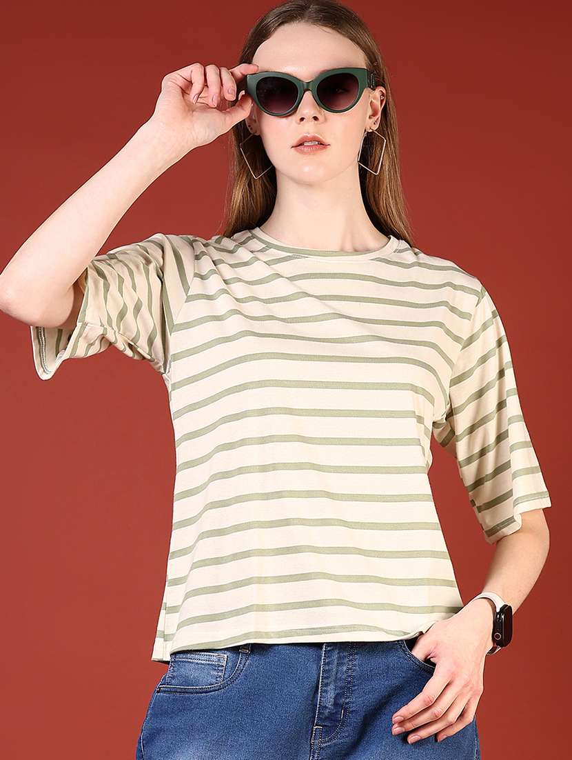 women striped short sleeves loose fit t-shirt - 21706794 -  Standard Image - 1