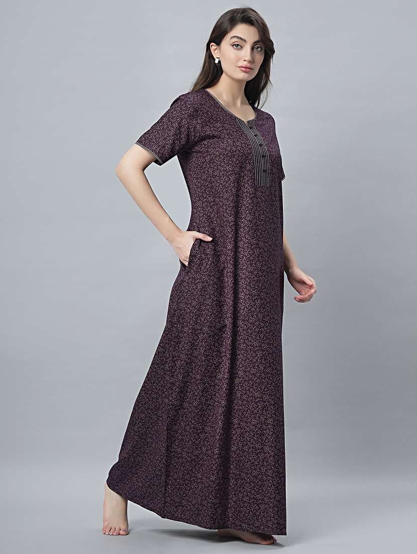 women notch neck printed nighty - 21706869 -  Standard Image - 1