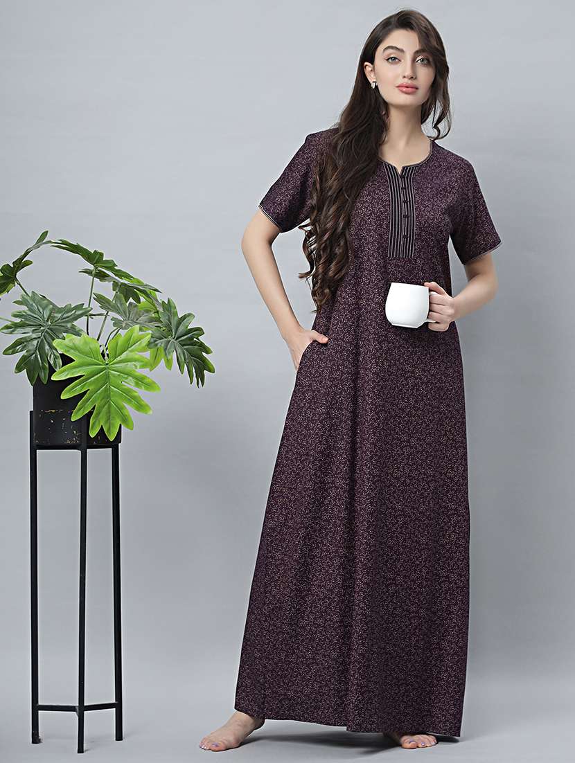 women notch neck printed nighty - 21706869 -  Standard Image - 4