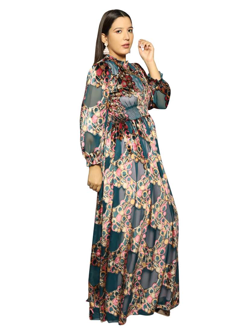 women printed long sleeve a-line dress - 21707065 -  Standard Image - 1