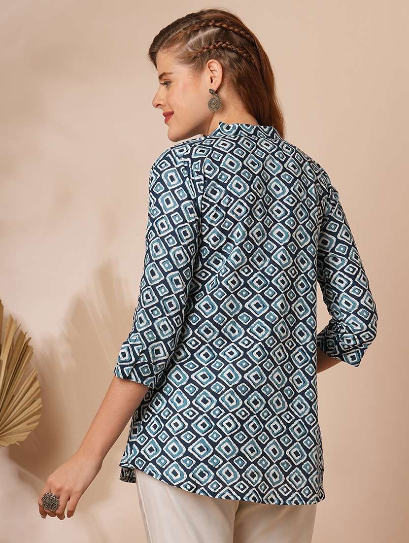 women printed three quarter sleeve a-line top - 21707215 -  Standard Image - 4