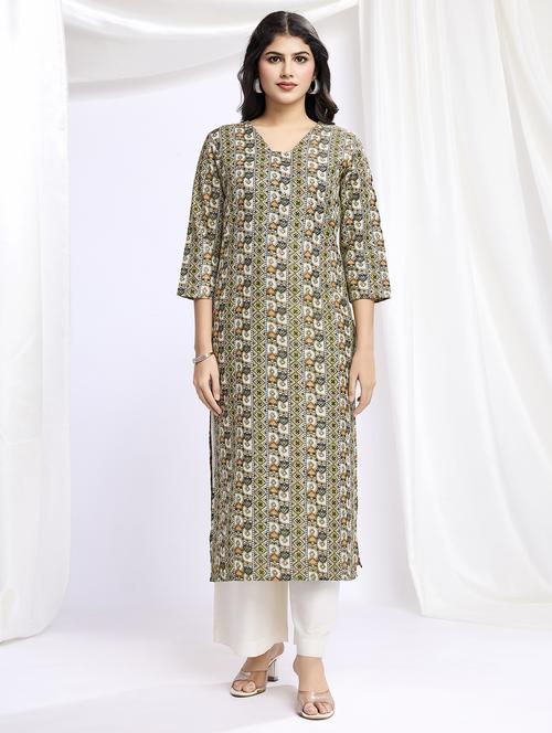 women printed three quarter sleeves straight kurta - 21707315 -  Standard Image - 0
