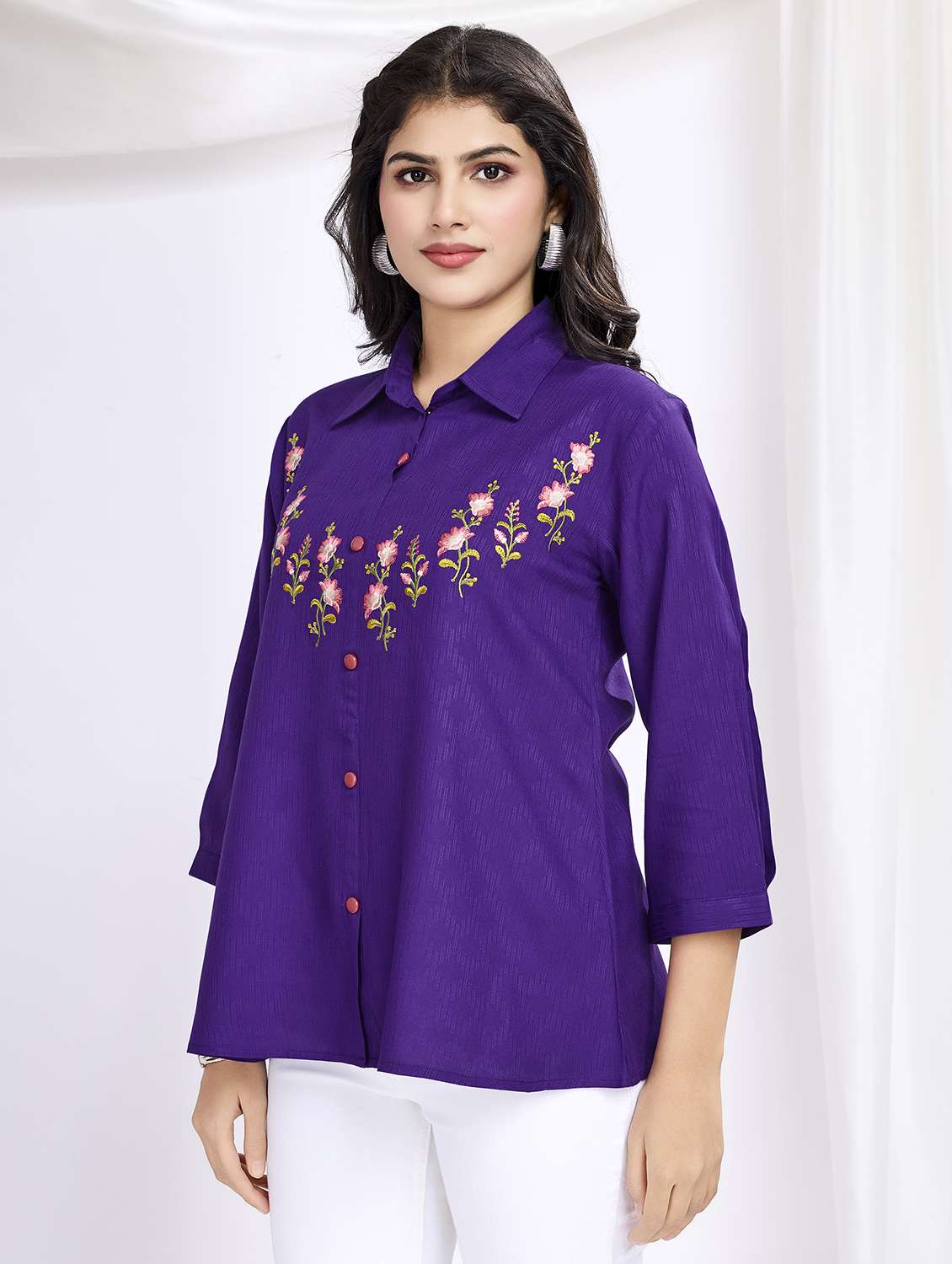 women purple embroidered regular top - 21707319 - Standard Image - 1