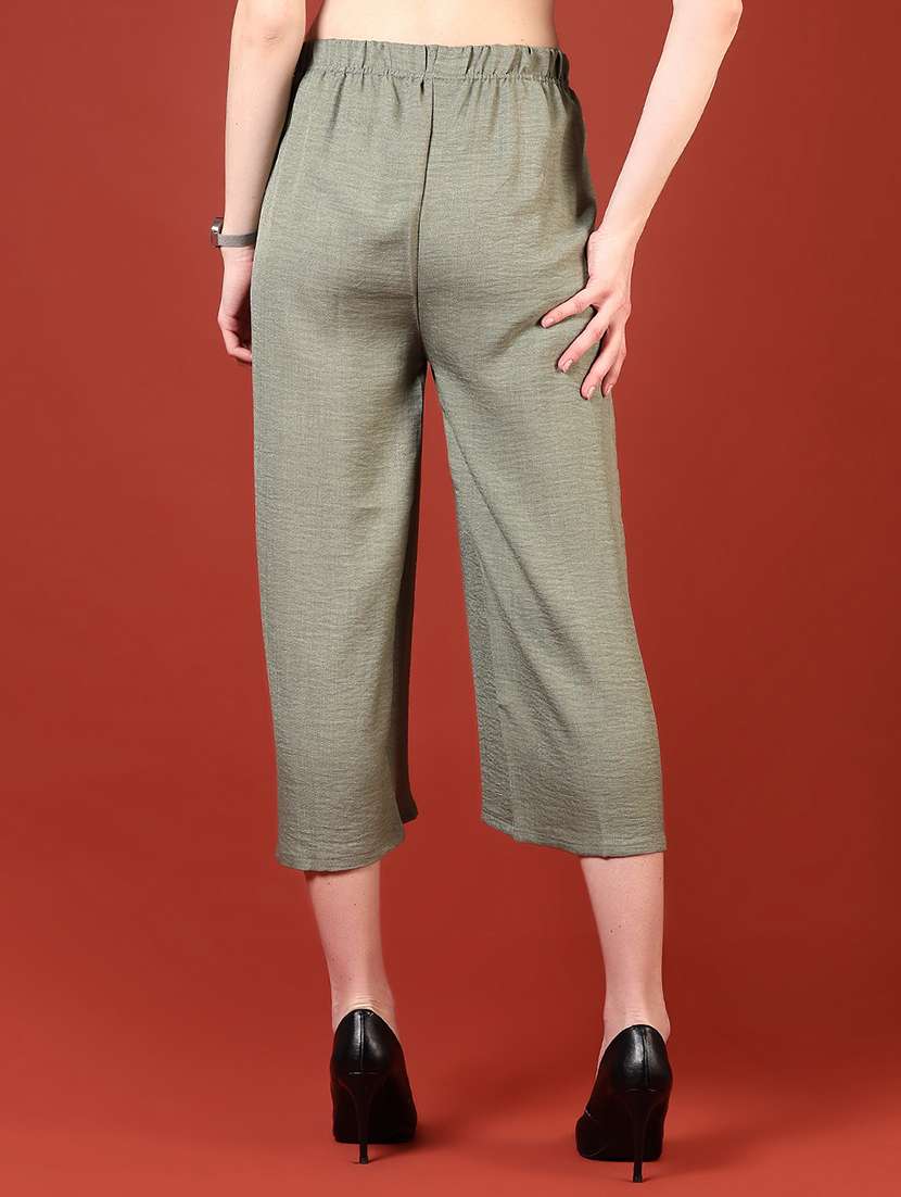 women olive solid mid rise culottes - 21707375 - Standard Image - 4