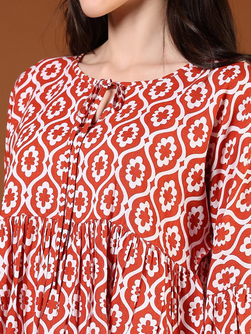 women rust printed long sleeve flared top - 21707438 - Standard Image - 4