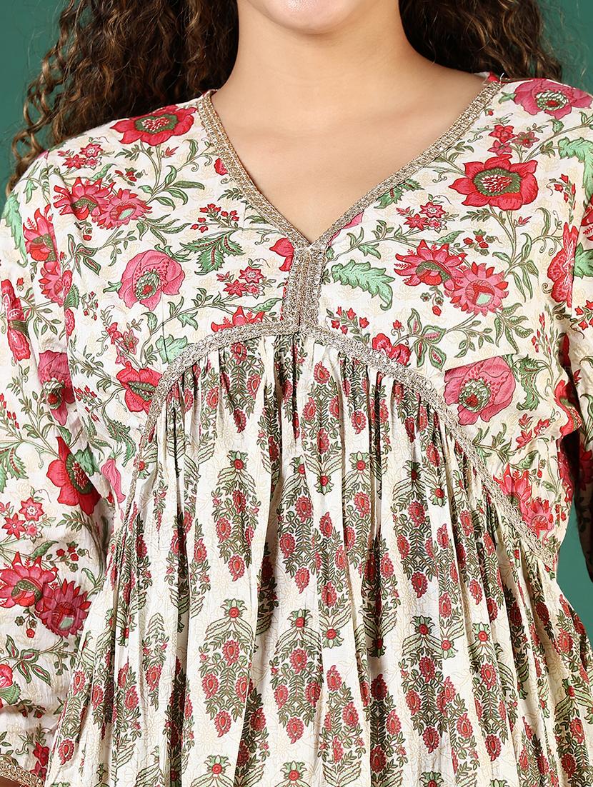 women floral three quarter sleeve flared kurta - 21707441 - Standard Image - 4