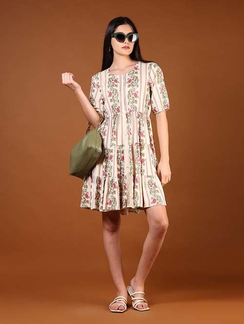 women floral printed puff sleeves tiered dress - 21707442 -  Standard Image - 0