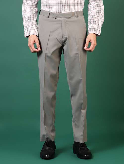 men solid flat front mid rise formal trouser - 21707448 -  Standard Image - 0