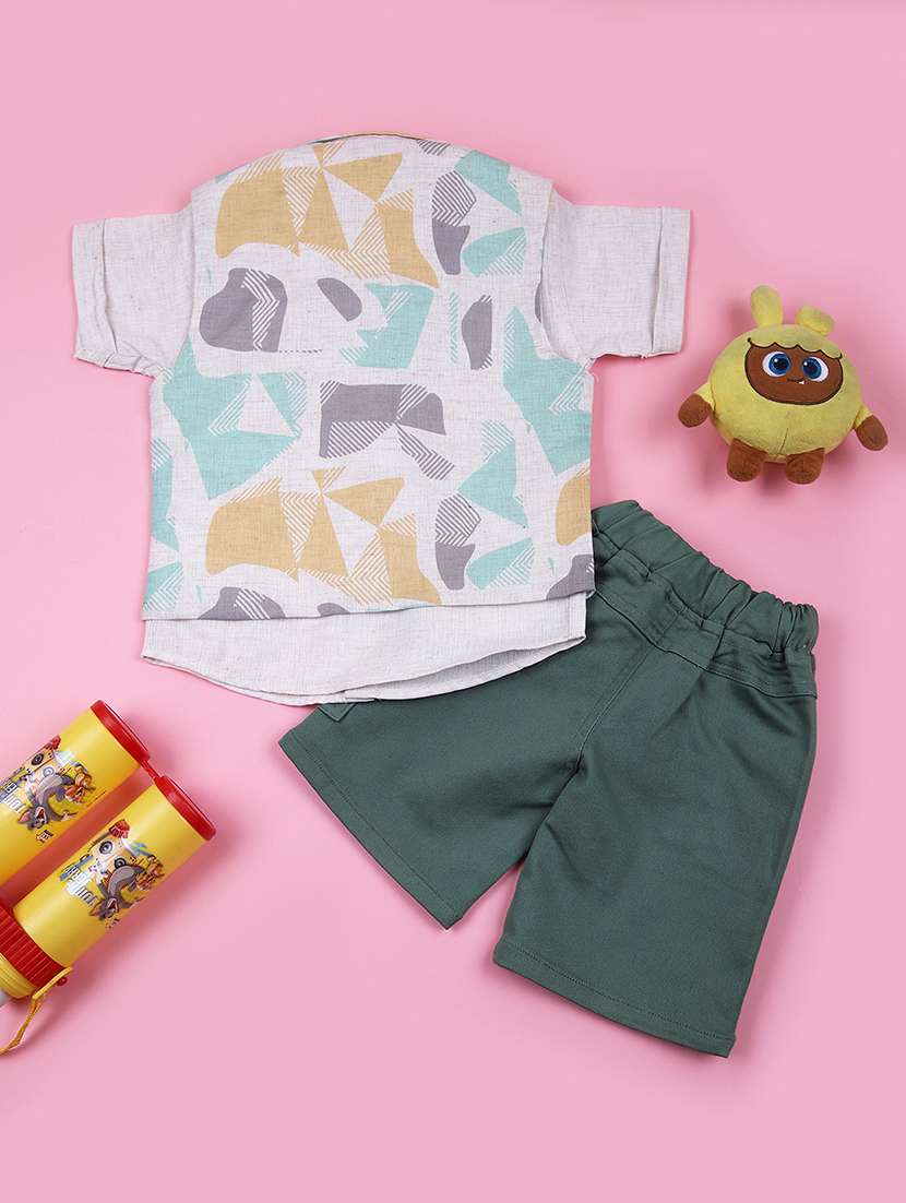 boys printed shirt and shorts with waistcoat  - 21707451 -  Standard Image - 1