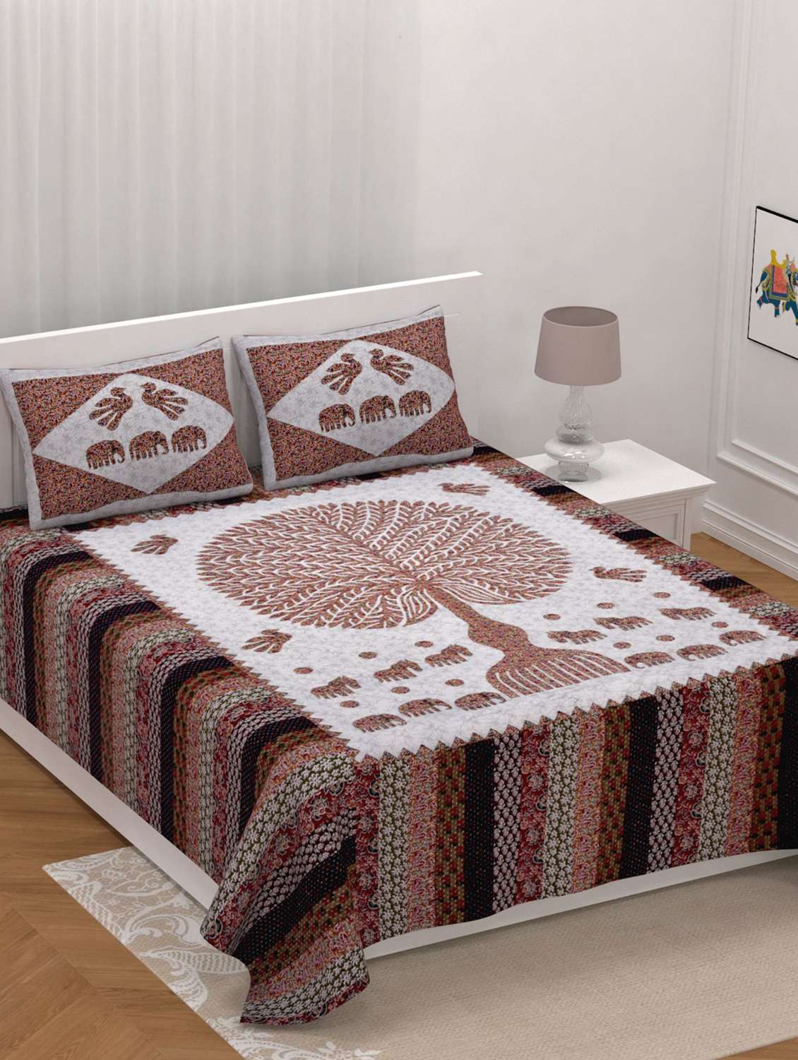 bombay spreads cotton king size bedsheet with 2 pillow cover