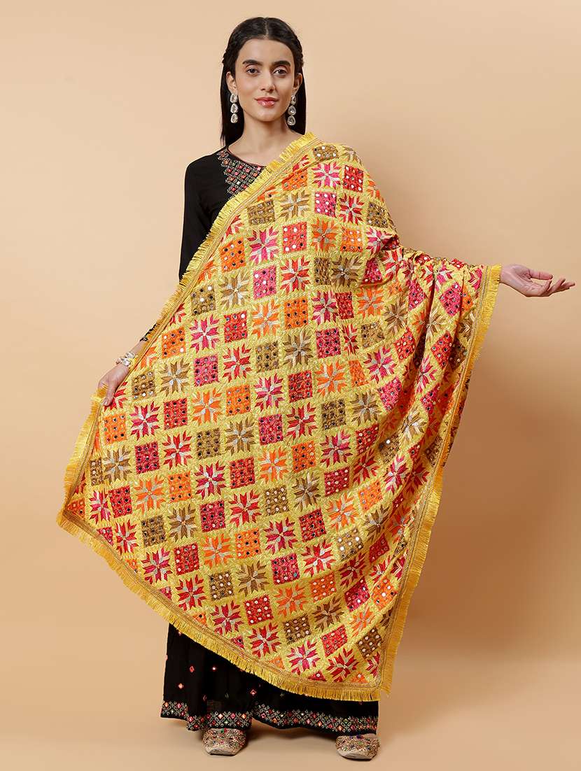 women phulkari dupatta with mirror work - 21707674 -  Zoom Image - 0