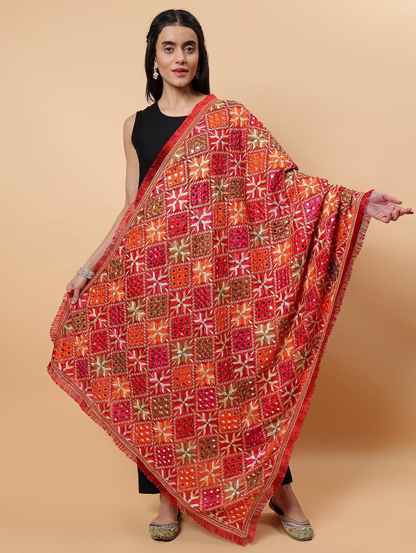 women phulkari dupatta with mirror work - 21707675 - Zoom Image - 0