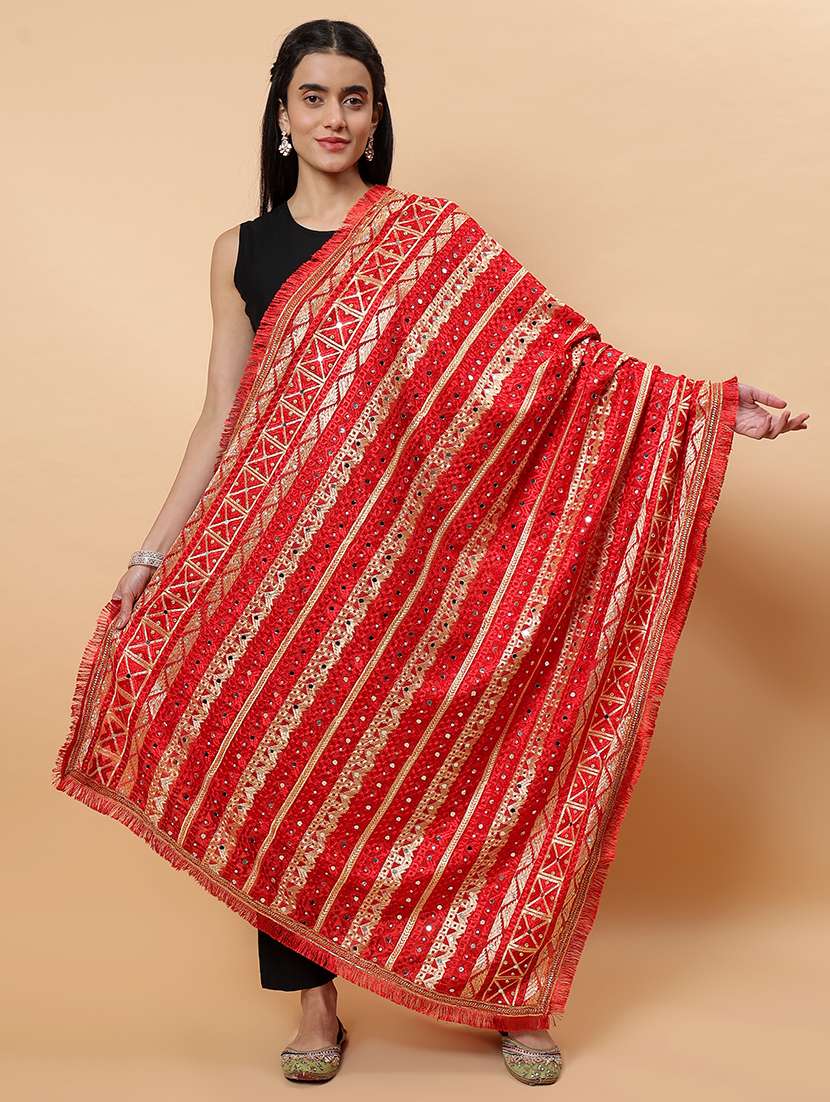 women phulkari dupatta with mirror work