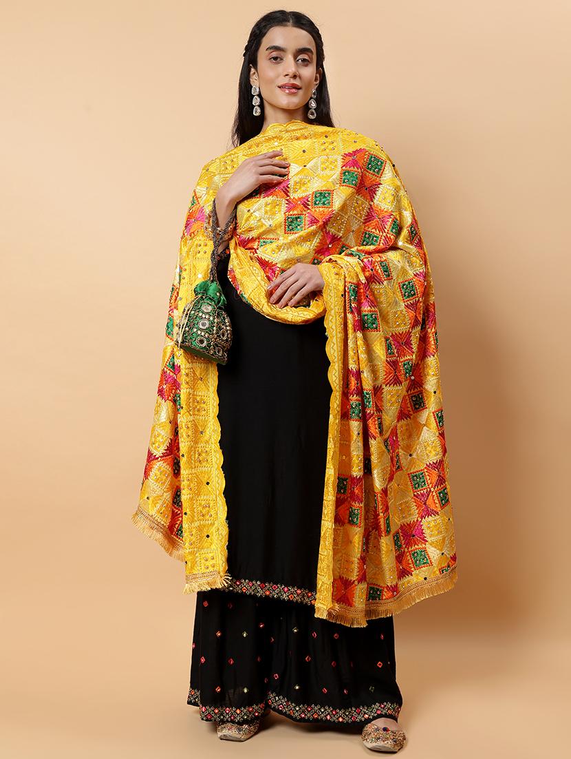 women phulkari dupatta with mirror work - 21707679 -  Standard Image - 1