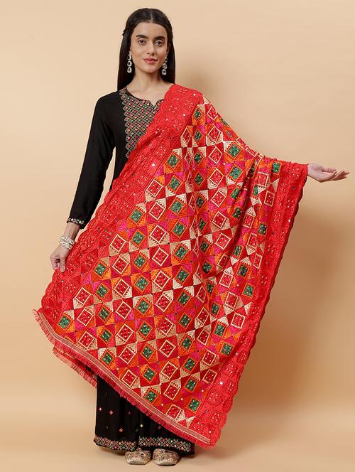 women phulkari dupatta with mirror work - 21707680 - Standard Image - 0
