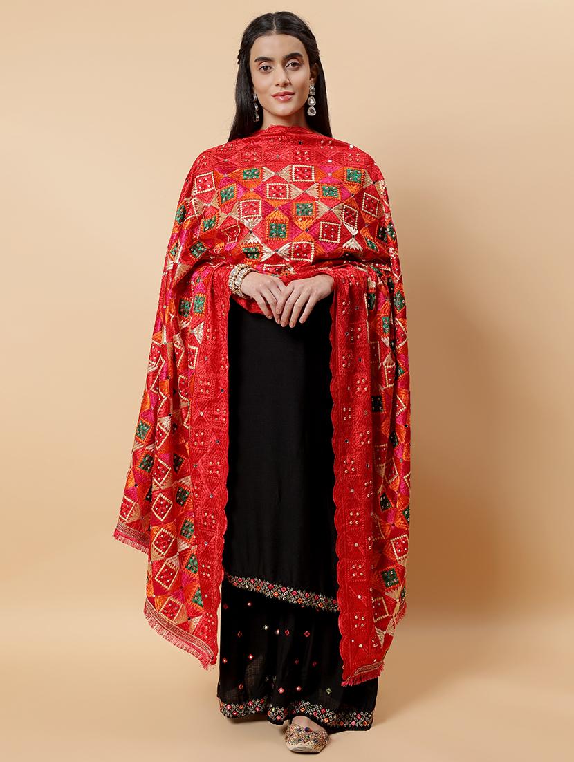 women phulkari dupatta with mirror work - 21707680 - Standard Image - 1