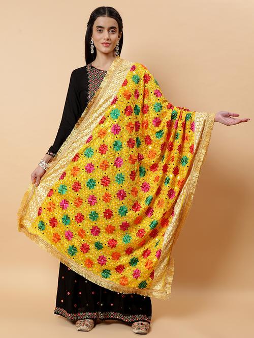 women phulkari dupatta with mirror work - 21707685 -  Standard Image - 0