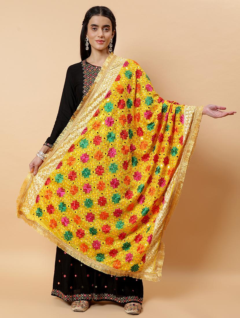 women phulkari dupatta with mirror work - 21707685 -  Zoom Image - 0