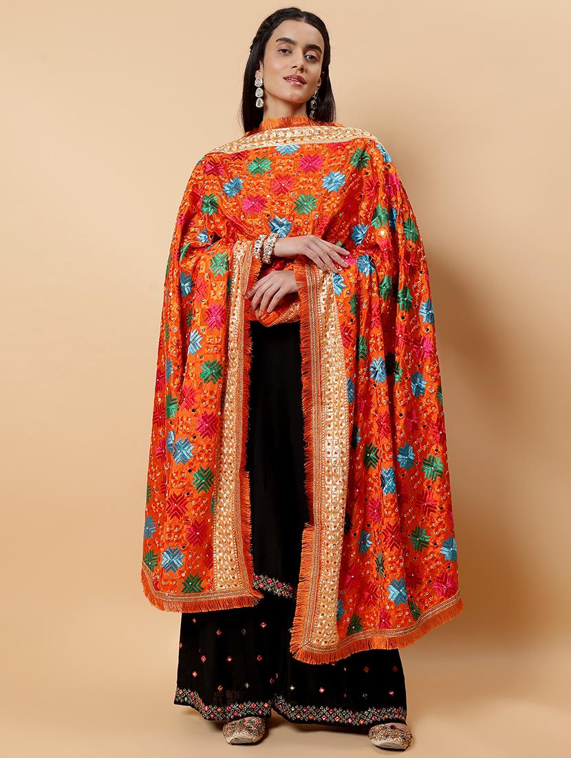 women phulkari dupatta with mirror work - 21707686 - Standard Image - 1