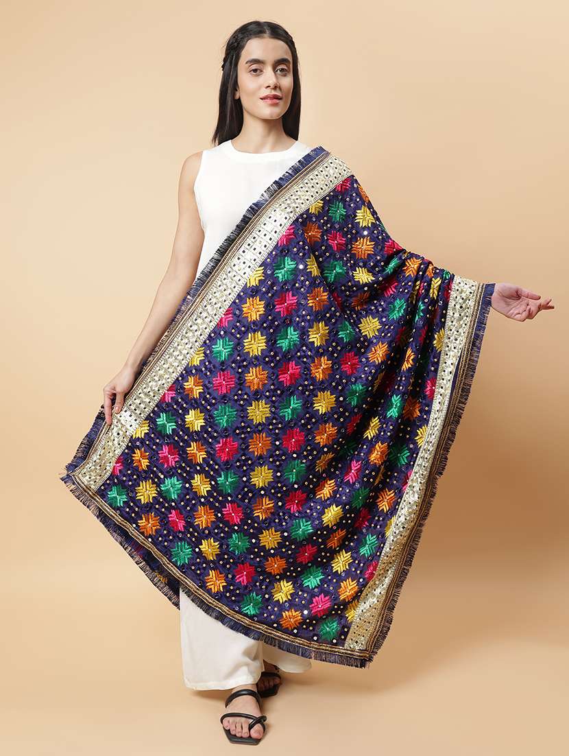 women phulkari dupatta with mirror work