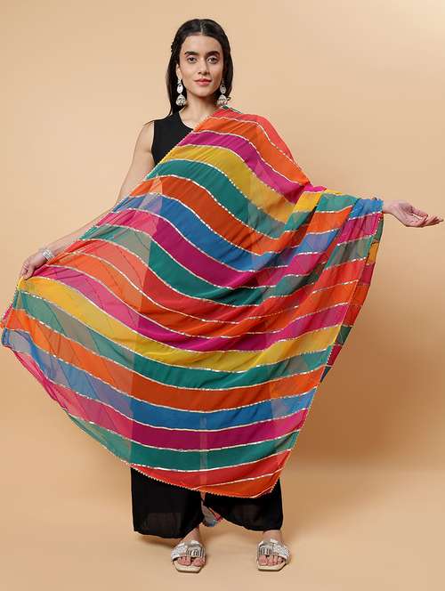 women multiclolor striped printed dupatta with gota pati work