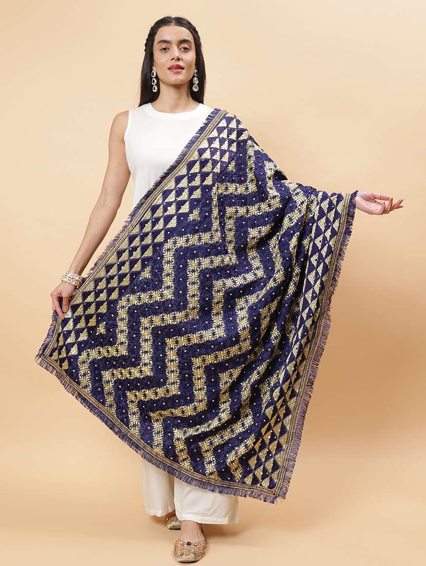 women phulkari dupatta with mirror work
