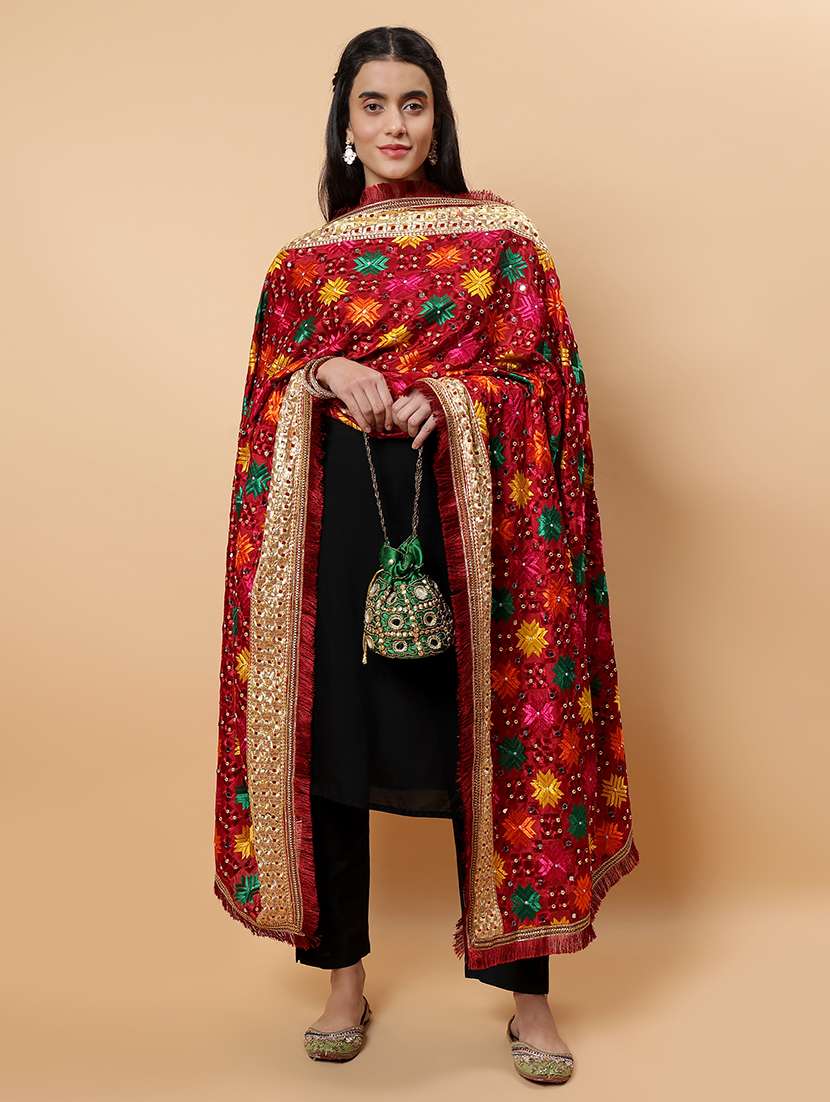 women phulkari dupatta with mirror work - 21707696 -  Standard Image - 1